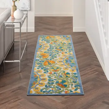 6' Blue And Yellow Indoor Outdoor Runner Rug