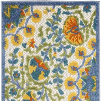 12' Blue And Yellow Indoor Outdoor Runner Rug