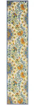 12' Blue And Yellow Indoor Outdoor Runner Rug