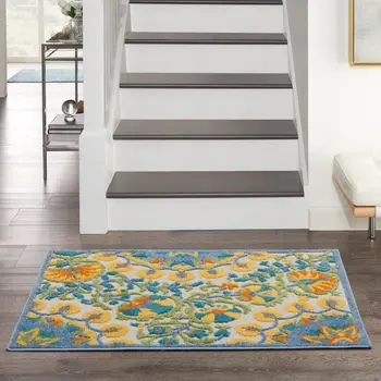 3' X 4' Yellow And Ivory Indoor Outdoor Area Rug