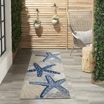 6' Blue And Gray Indoor Outdoor Runner Rug