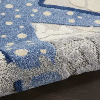 10' Blue And Gray Indoor Outdoor Runner Rug