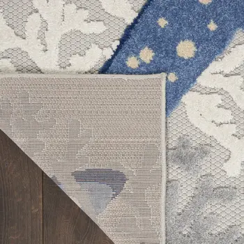 12' Blue And Gray Nautical Indoor Outdoor Runner Rug