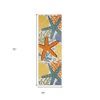 6' Blue And Yellow Indoor Outdoor Runner Rug