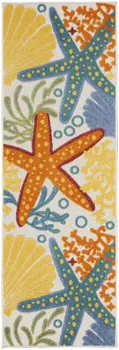 6' Blue And Yellow Indoor Outdoor Runner Rug