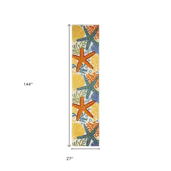 12' Blue And Yellow Indoor Outdoor Runner Rug
