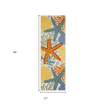 8' Blue And Orange Indoor Outdoor Runner Rug