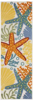 8' Blue And Orange Indoor Outdoor Runner Rug