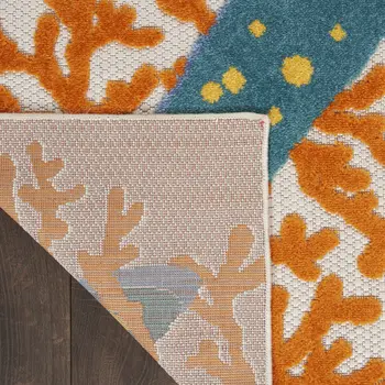 8' Blue And Orange Indoor Outdoor Runner Rug
