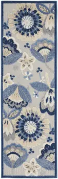 6' Blue And Gray Indoor Outdoor Runner Rug