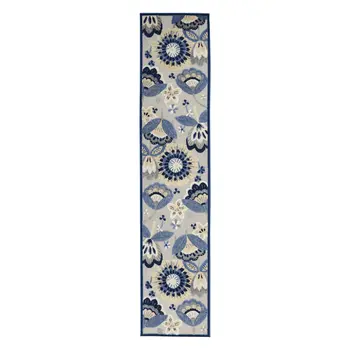 10' Blue And Gray Indoor Outdoor Runner Rug