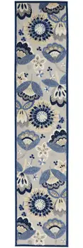 10' Blue And Gray Indoor Outdoor Runner Rug