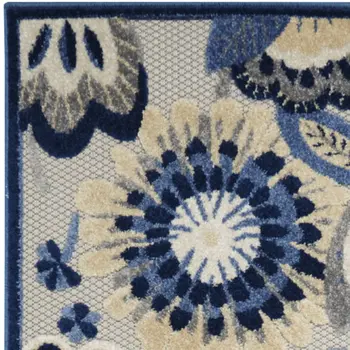 12' Blue And Gray Indoor Outdoor Runner Rug