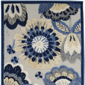 12' Blue And Gray Indoor Outdoor Runner Rug