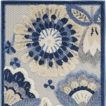 8' Blue And Gray Indoor Outdoor Runner Rug