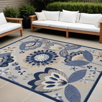 10' X 13' Blue And Gray Indoor Outdoor Area Rug