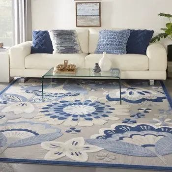 10' X 13' Blue And Gray Indoor Outdoor Area Rug