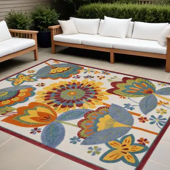 12' X 15' Blue And Yellow Indoor Outdoor Area Rug