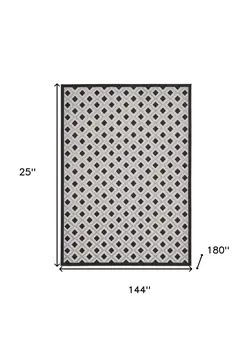 12' X 15' Black And White Gingham Non Skid Indoor Outdoor Area Rug