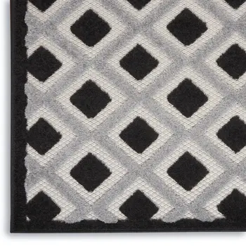 12' X 15' Black And White Gingham Non Skid Indoor Outdoor Area Rug