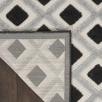 12' Black And White Indoor Outdoor Runner Rug