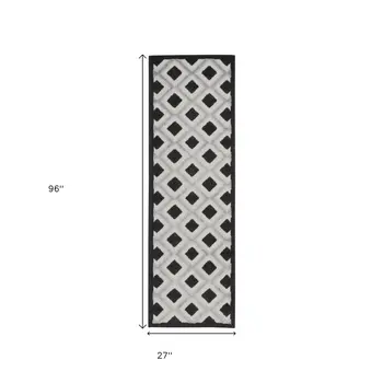 8' Black And White Indoor Outdoor Runner Rug