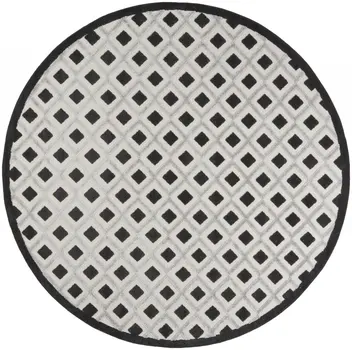 8' X 8' Black And White Round Indoor Outdoor Area Rug