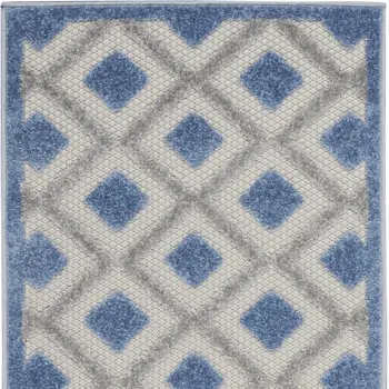 6' Blue And Gray Indoor Outdoor Runner Rug