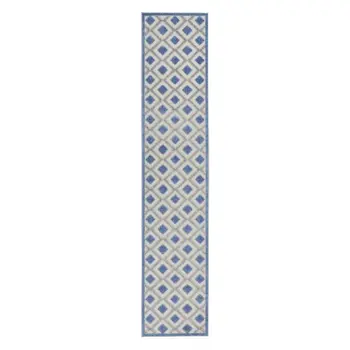 10' Blue And Gray Indoor Outdoor Runner Rug
