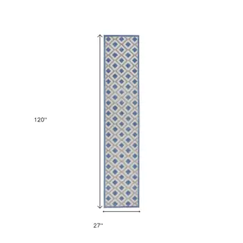 10' Blue And Gray Indoor Outdoor Runner Rug