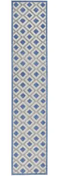 12' Blue And Gray Indoor Outdoor Runner Rug