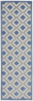 8' Blue And Gray Indoor Outdoor Runner Rug