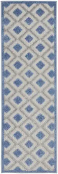 8' Blue And Gray Indoor Outdoor Runner Rug