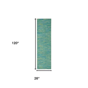 10' Blue And Green Indoor Outdoor Runner Rug