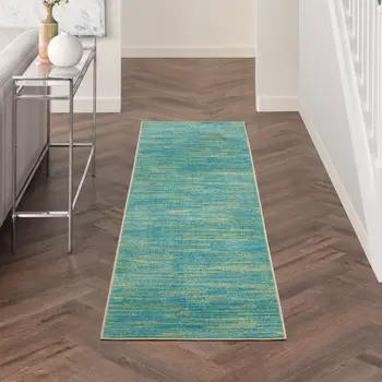 8' Blue And Green Indoor Outdoor Runner Rug