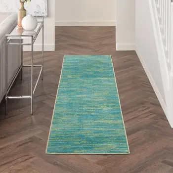 8' Blue And Green Indoor Outdoor Runner Rug