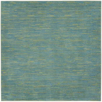7' Blue And Green Square Indoor Outdoor Area Rug