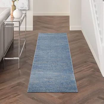 10' Blue And Gray Indoor Outdoor Runner Rug