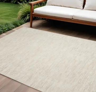 9' X 12' Beige And Ivory Indoor Outdoor Area Rug
