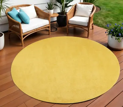 8' X 8' Yellow Round Indoor Outdoor Area Rug