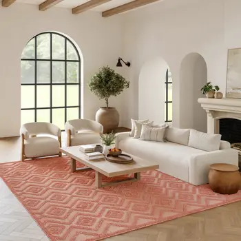 6' X 9' Coral Indoor Outdoor Area Rug