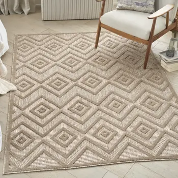 5' X 7' Beige Indoor Outdoor Area Rug