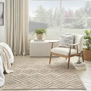 5' X 7' Beige Indoor Outdoor Area Rug