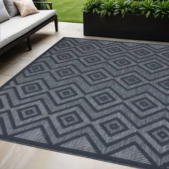 5' X 7' Blue Indoor Outdoor Area Rug