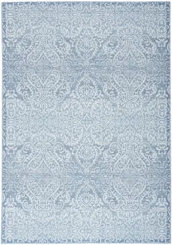 5' X 7' Aqua Damask Distressed Washable Area Rug