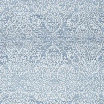5' X 7' Aqua Damask Distressed Washable Area Rug