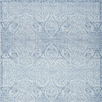 5' X 7' Aqua Damask Distressed Washable Area Rug