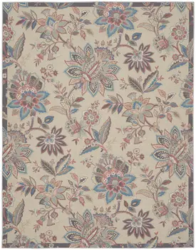 8' X 10' Beige Floral Distressed Washable Area Rug