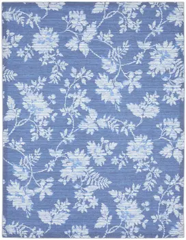 8' X 10' Blue Floral Distressed Washable Area Rug