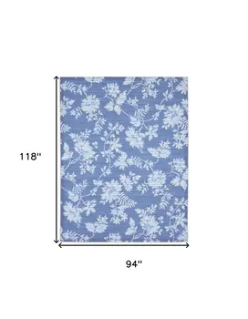 8' X 10' Blue Floral Distressed Washable Area Rug